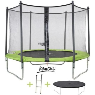 KANGUI Trampoline TWIN Ø 305cm - Vert - avec filet, échelle, couvert