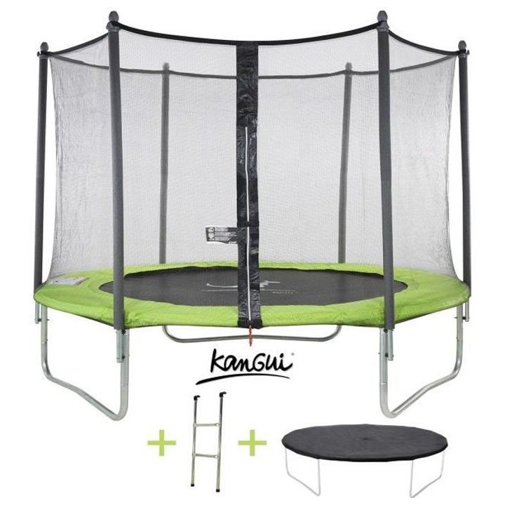KANGUI Trampoline TWIN Ø 305cm - Vert - avec filet, échelle, couvert