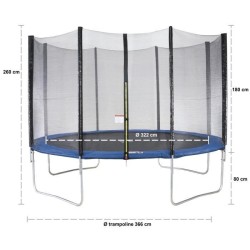 Trampoline Ø 360 cm Bleu MAXI ECO - KANGUI - Avec Filet, Echelle, Couverture de Protection