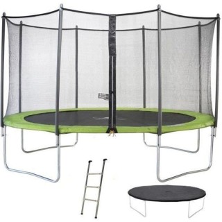 KANGUI Trampoline TWIN Ø 430cm - Vert - avec filet, échelle, couvert