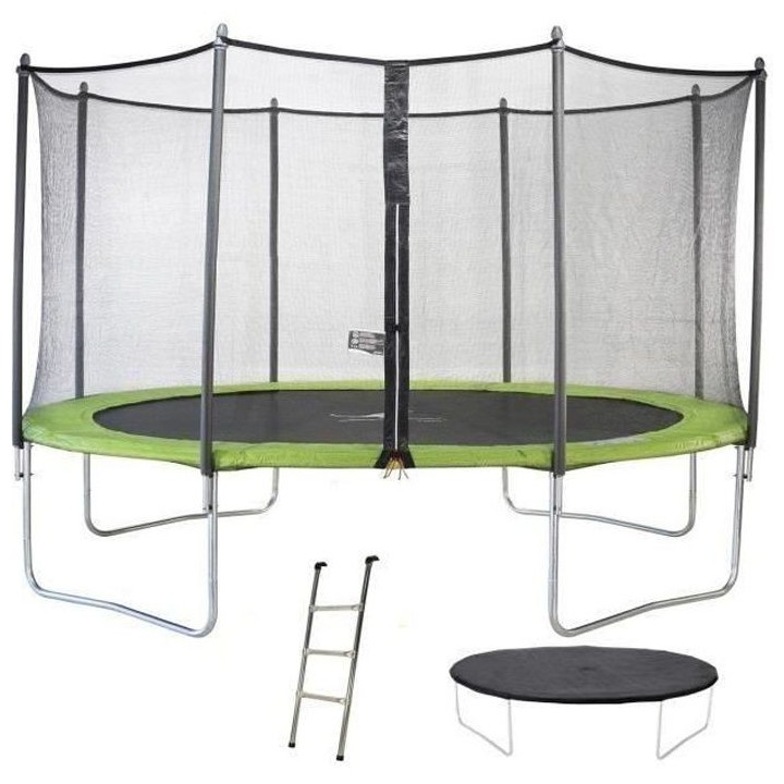 KANGUI Trampoline TWIN Ø 430cm - Vert - avec filet, échelle, couvert