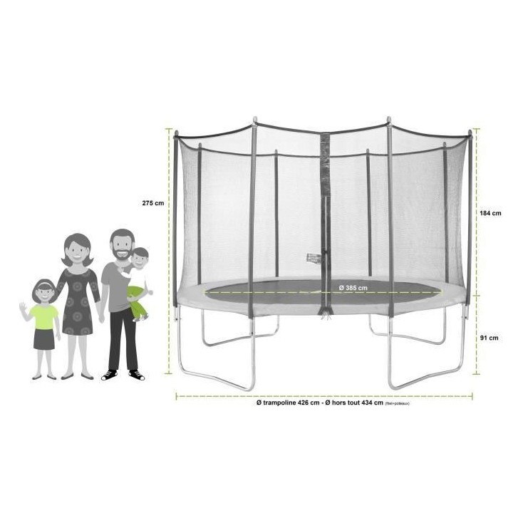 KANGUI Trampoline TWIN Ø 430cm - Vert - avec filet, échelle, couvert