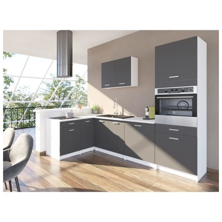 EXTRA - Cuisine complete d'angle colonne L 300cm - Angle réversible -