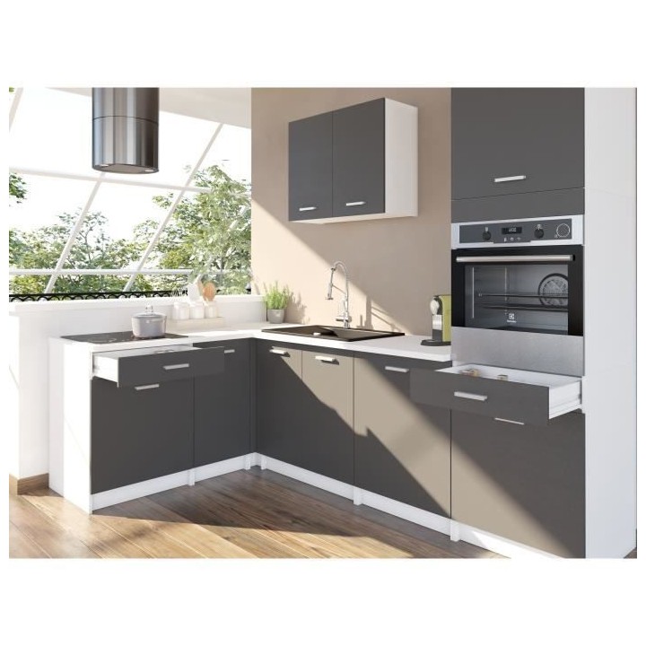 EXTRA - Cuisine complete d'angle colonne L 300cm - Angle réversible -