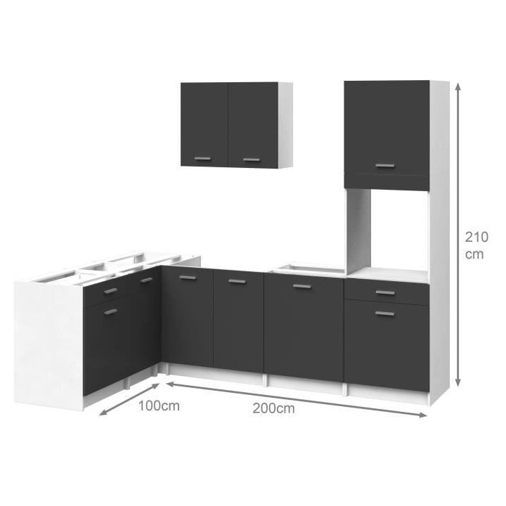 EXTRA - Cuisine complete d'angle colonne L 300cm - Angle réversible -