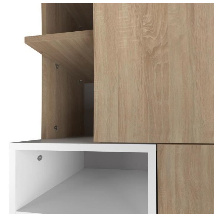 KUBE Colonne salle de bain - Chene naturel et blanc - 2 portes + 8 nic