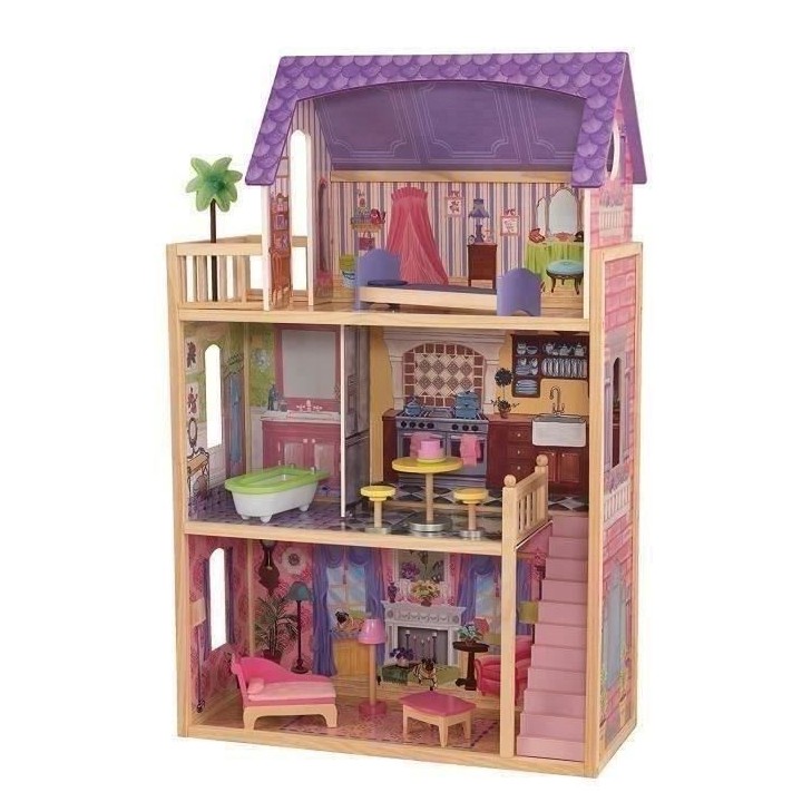 KIDKRAFT - Maison de poupées Kayla en bois + 11 pieces - Rose