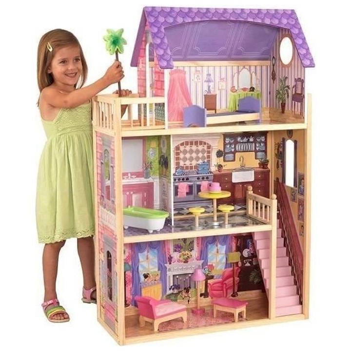 KIDKRAFT - Maison de poupées Kayla en bois + 11 pieces - Rose