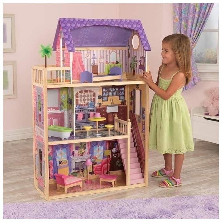KIDKRAFT - Maison de poupées Kayla en bois + 11 pieces - Rose