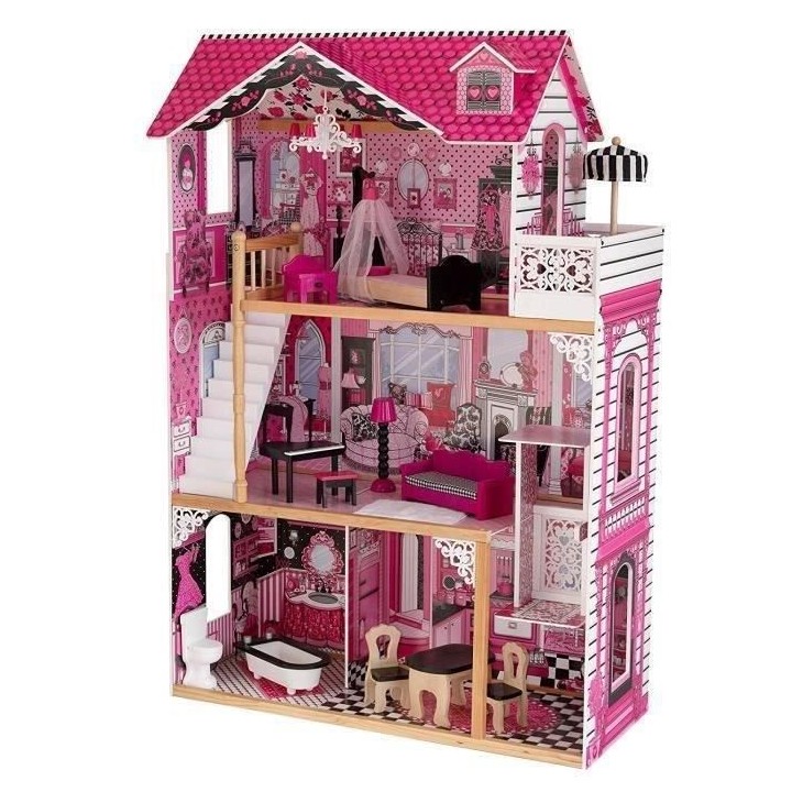 KIDKRAFT - Maison de poupées Amélia + 14 pieces - En bois - Rose