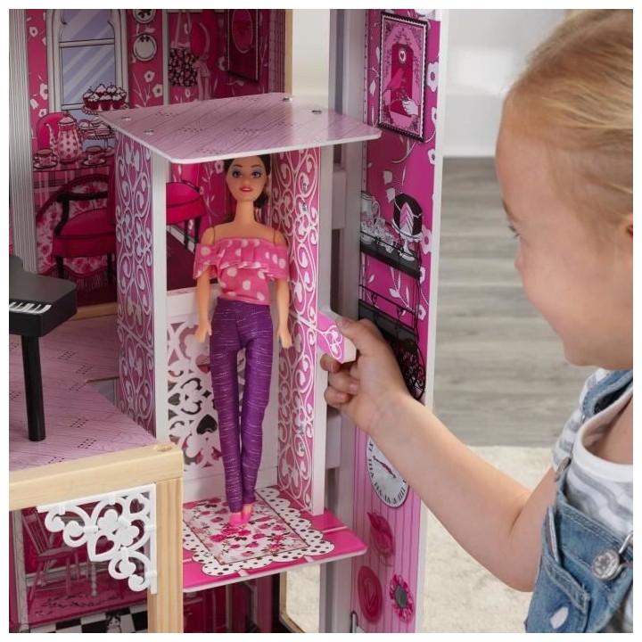 KIDKRAFT - Maison de poupées Amélia + 14 pieces - En bois - Rose