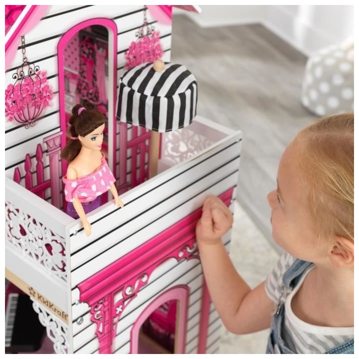 KIDKRAFT - Maison de poupées Amélia + 14 pieces - En bois - Rose