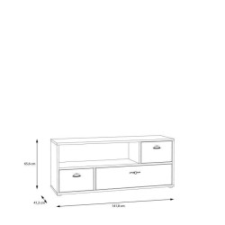 Meuble TV 2 tiroirs, 1 abattant - Décor pin Maringo et gris mat - L 141,8 x P 41,4 x H 59,9 cm - KERLLA