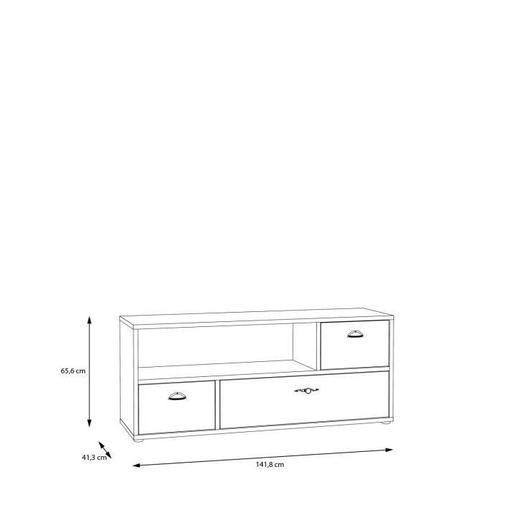 Meuble TV 2 tiroirs, 1 abattant - Décor pin Maringo et gris mat - L 1
