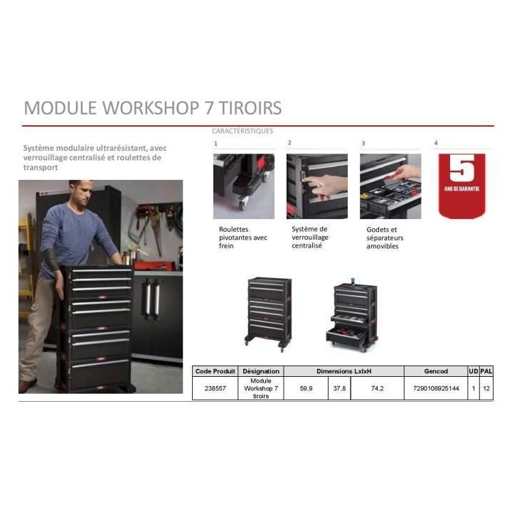 KETER Servante a outils 7 tiroirs - Modulable avec verouillage central