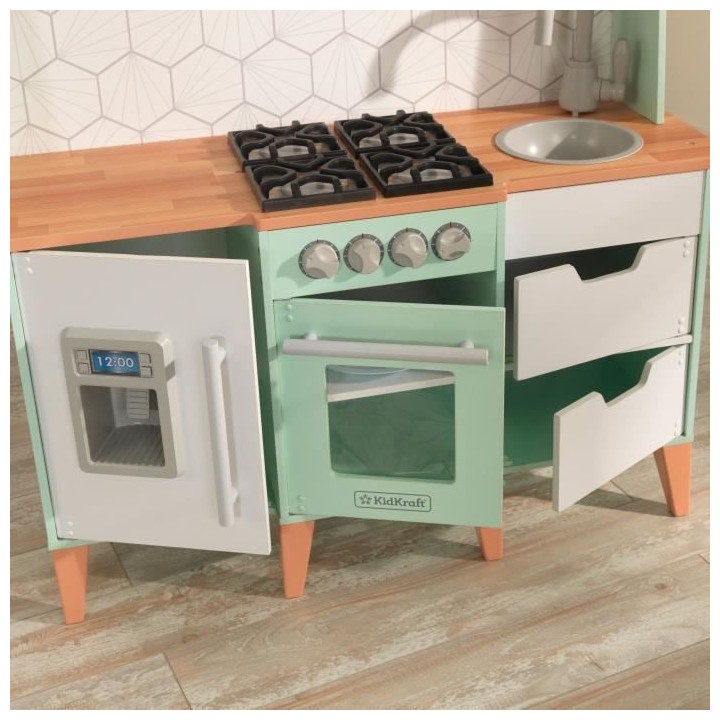 KIDKRAFT - Cuisine enfant Mid-Century - En bois - 83 cm - Vert/Blanc