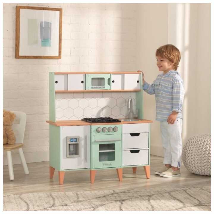 KIDKRAFT - Cuisine enfant Mid-Century - En bois - 83 cm - Vert/Blanc
