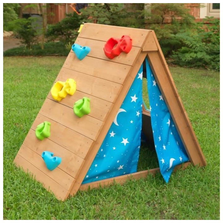 KIDKRAFT - Tipi cabane en bois enfant avec mur d'escalade
