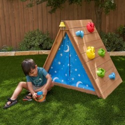 KIDKRAFT - Tipi cabane en bois enfant avec mur d'escalade