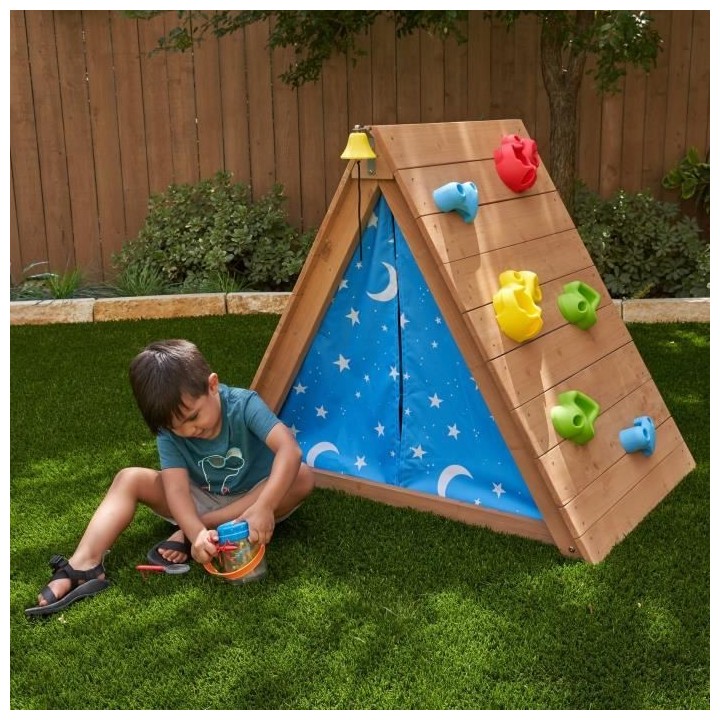 KIDKRAFT - Tipi cabane en bois enfant avec mur d'escalade