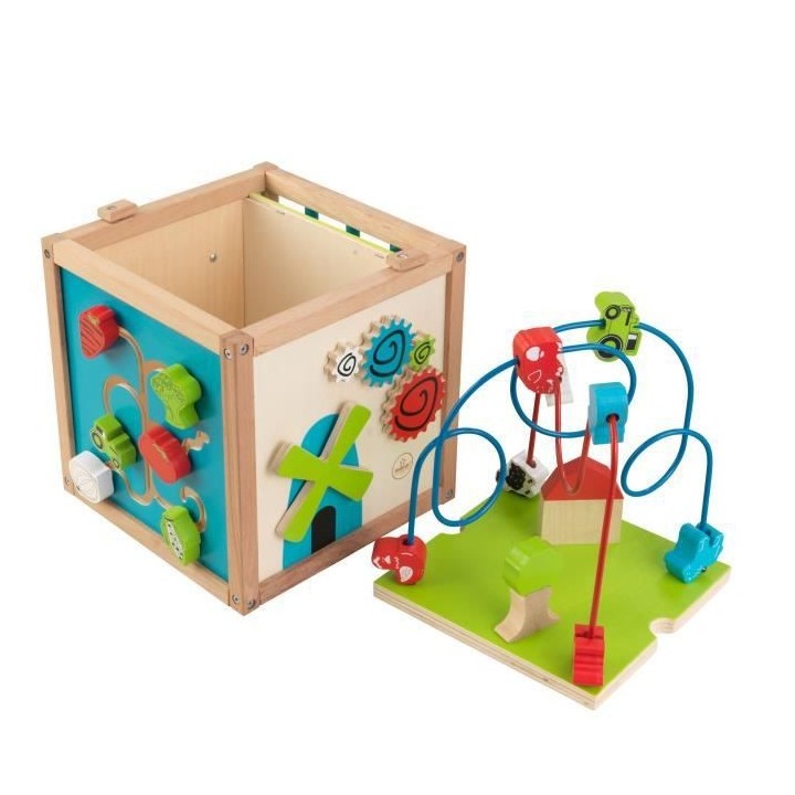 Cube d'éveil Labyrinthe en bois 27,2 x 26,7 x 46,9 cm