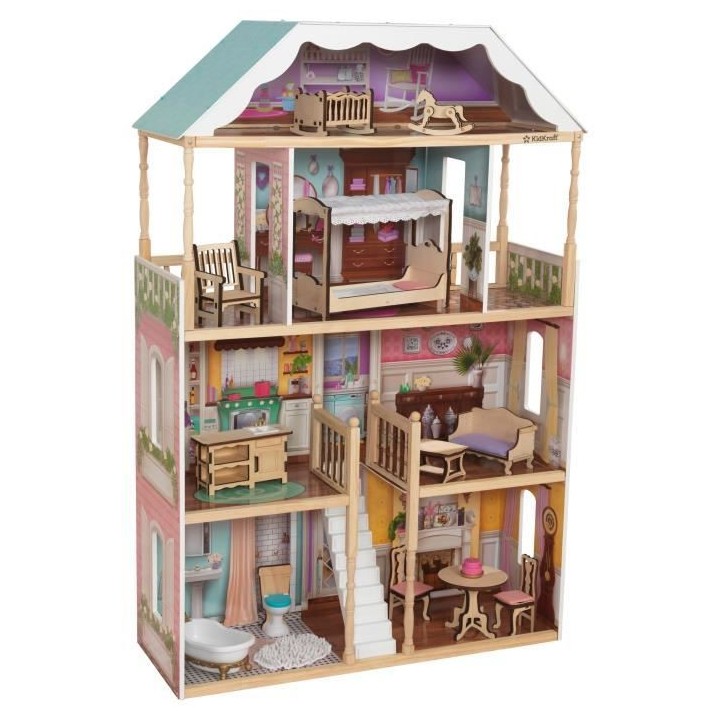 KIDKRAFT - Maison de Poupées en bois Charlotte avec EZ Kraft Assembly