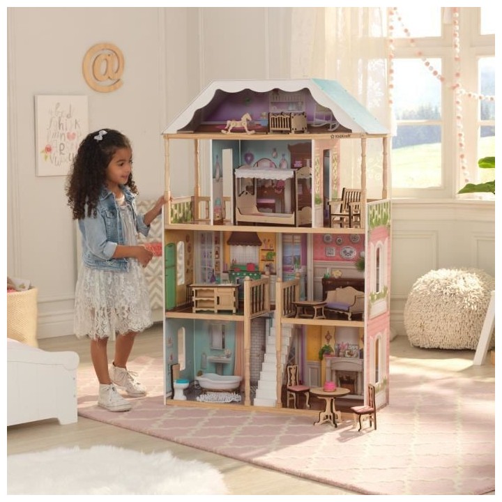 KIDKRAFT - Maison de Poupées en bois Charlotte avec EZ Kraft Assembly