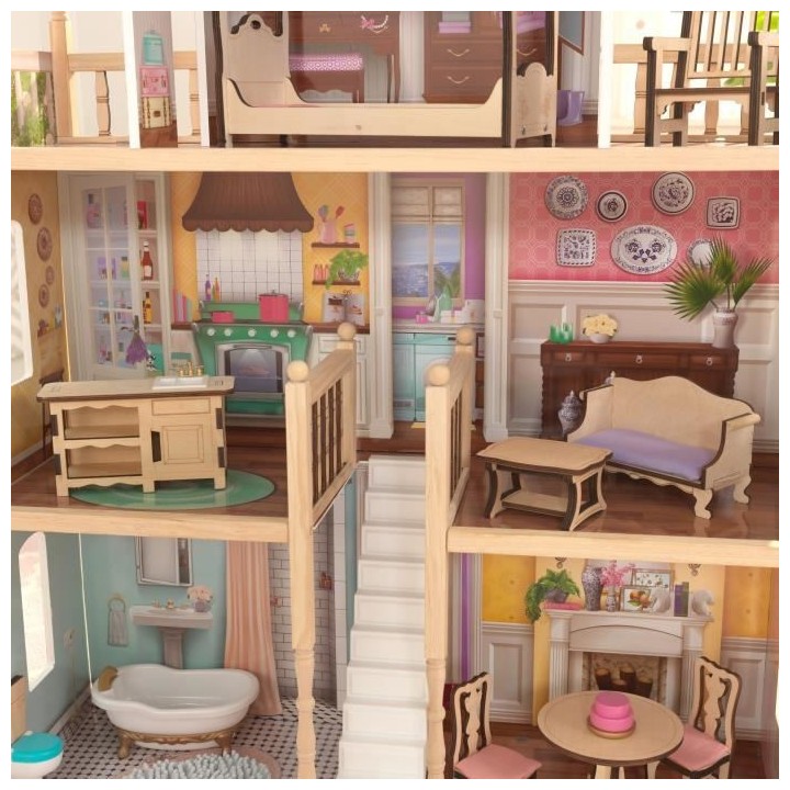 KIDKRAFT - Maison de Poupées en bois Charlotte avec EZ Kraft Assembly