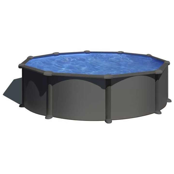GRE - Kit Piscine hors sol acier grise anthracite ronde - Louco - Ø37