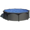 GRE - Kit Piscine hors sol acier grise anthracite ronde - Louco - Ø370 x H122 cm (Livrée avec filtre a sable + sable + échell