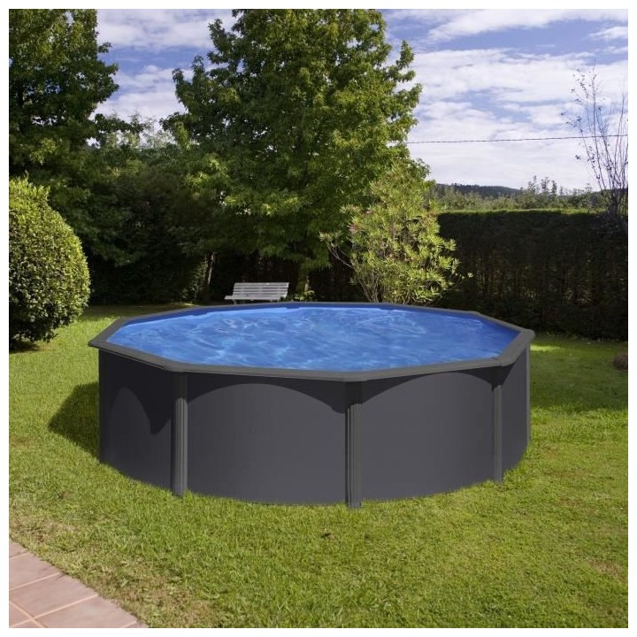 GRE - Kit Piscine hors sol acier grise anthracite ronde - Louco - Ø37