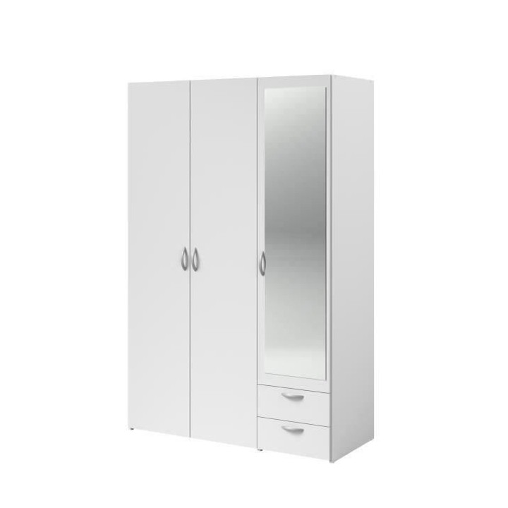 Armoire 3 portes battantes avec miroir + 2 tiroirs - Panneaux de parti