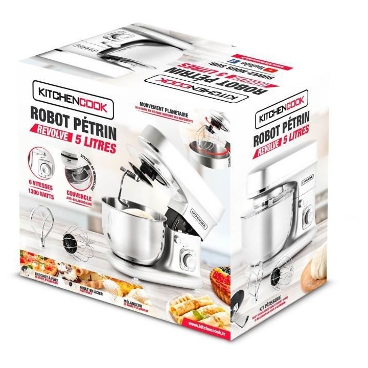 KITCHEN COOK Robot Pétrin Revolve Silver - 1300W - Bol acier inoxydab