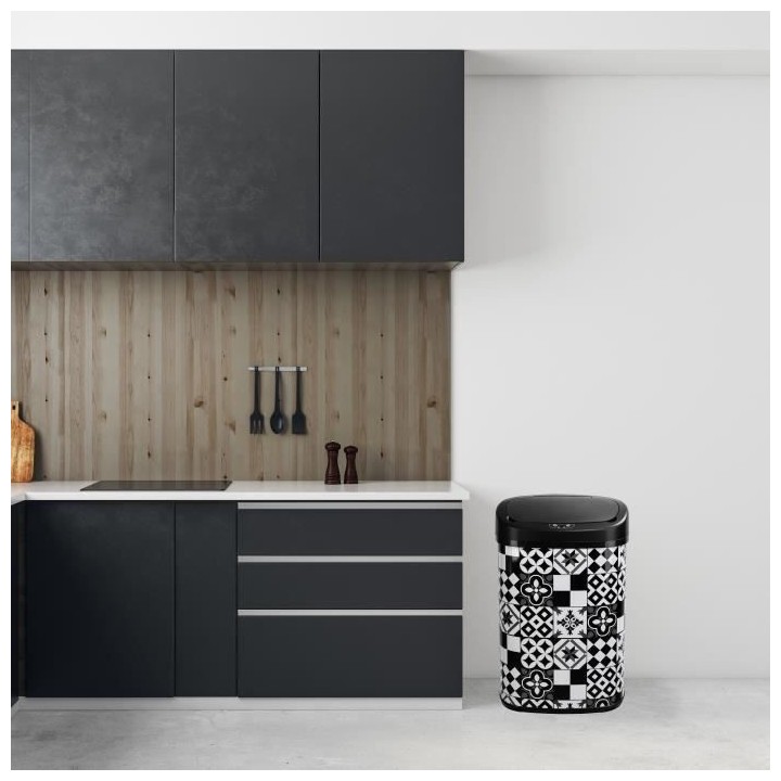 KITCHEN MOVE Poubelle de cuisine automatique 58 L - Inox - Motif carre