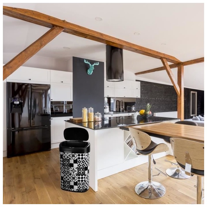 KITCHEN MOVE Poubelle de cuisine automatique 58 L - Inox - Motif carre