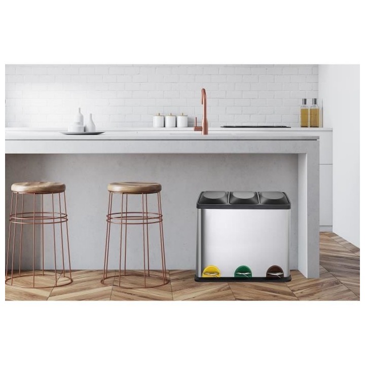 KITCHEN MOVE Zoe Poubelle tri sélectif a pédale - 45 L - Acier inoxy