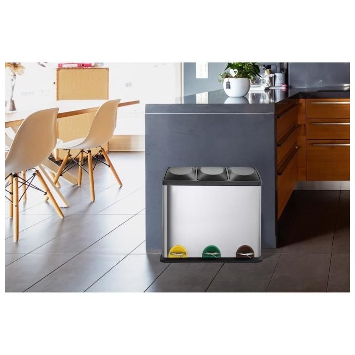 KITCHEN MOVE Zoe Poubelle tri sélectif a pédale - 45 L - Acier inoxy