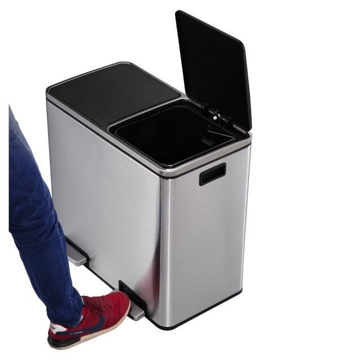 KITCHEN MOVE Poubelle de cuisine a pédale tri sélectif - Acier 60L (