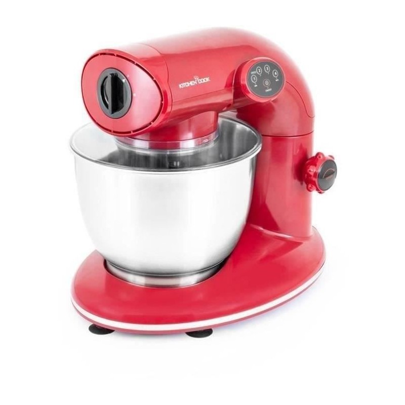 KITCHEN COOK Robot Pétrin AK80 RED V2 - 1000W - Bol Inox 5L pour 2kg max - 4 vitesses - Kit pâtisserie - Robuste et maniable