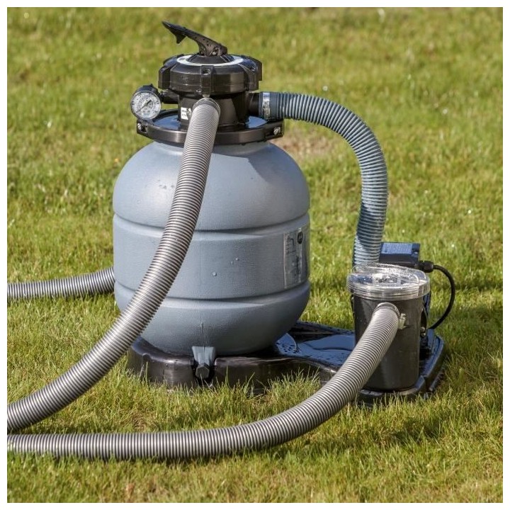 GRE - Kit Piscine hors sol acier grise anthracite ronde - Ø370 x H132