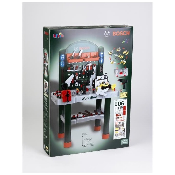 KLEIN - Jouet Établi Bosch Workshop avec visseuse mécanique et véhi