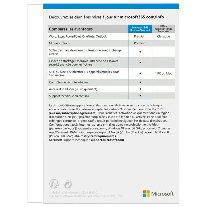 MICROSOFT 365 Business Standard - 1 utilisateur - PC ou Mac - Abonneme