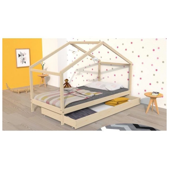 WEBER KOALA Lit cabane enfant 90 x 190 cm avec tiroir - Bois pin massi