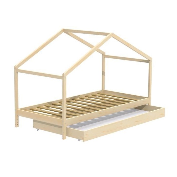 WEBER KOALA Lit cabane enfant 90 x 190 cm avec tiroir - Bois pin massi