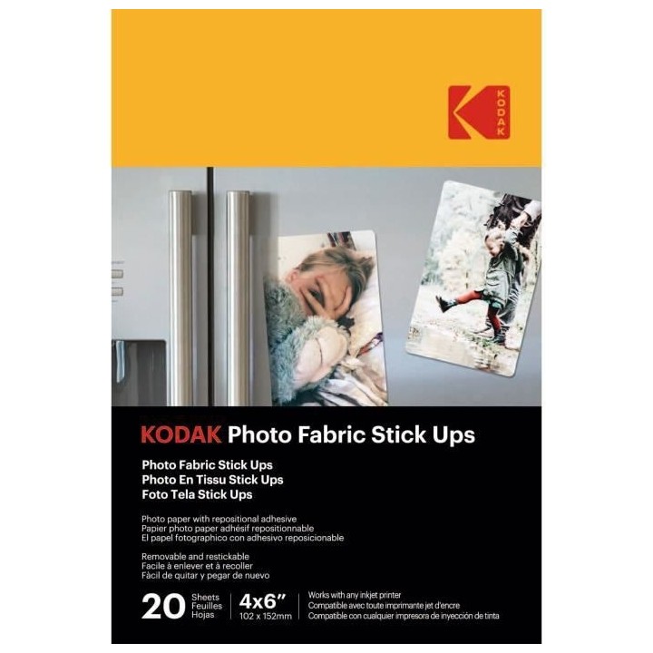 KODAK - 20 feuilles de papier photo adhésif, Format A6 (10x15cm), Imp