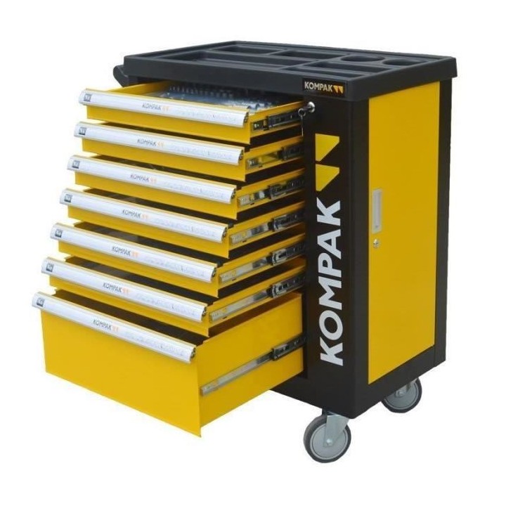 Servante d'atelier PRO 7 tiroirs - 252 Outils - Porte latérale