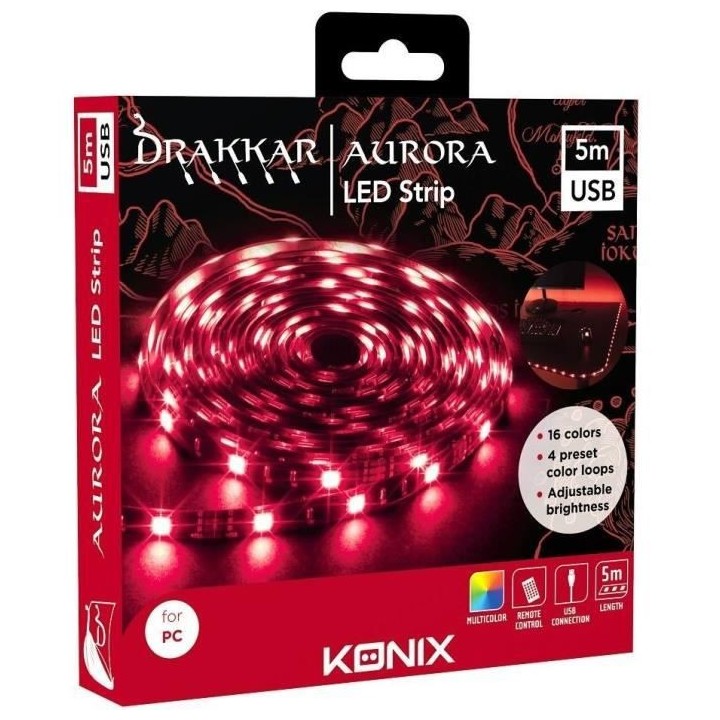 Ruban LED - Konix - DK Banque Aurora - USB pour PC - 5m