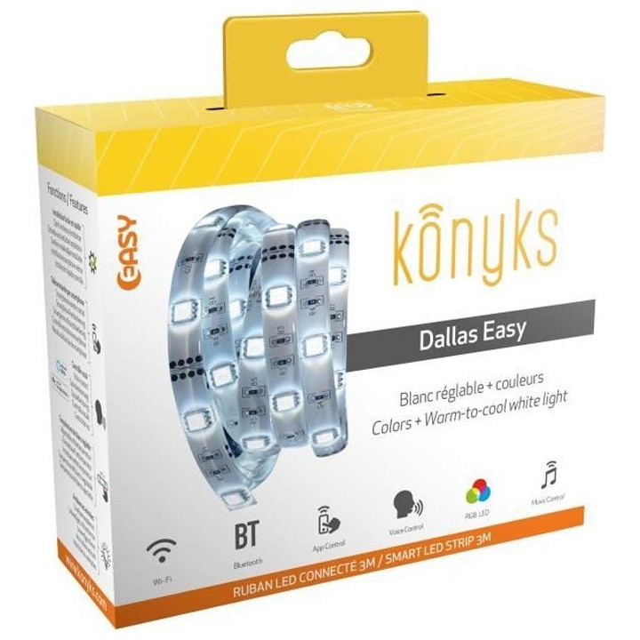Konyks Dallas Easy - Ruban LED connecté Wi-Fi + BT, Couleurs RGB + Bl