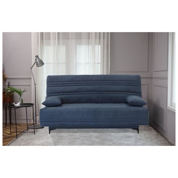Banquette clic clac 3 places - Tissu bleu - L199 x P96 x 103 cm - KRIS