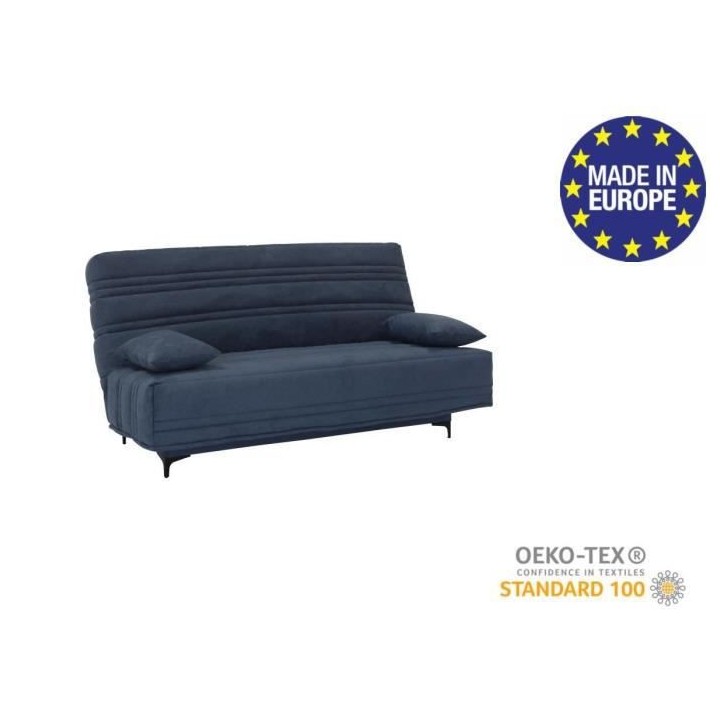 Banquette clic clac 3 places - Tissu bleu - L199 x P96 x 103 cm - KRIS